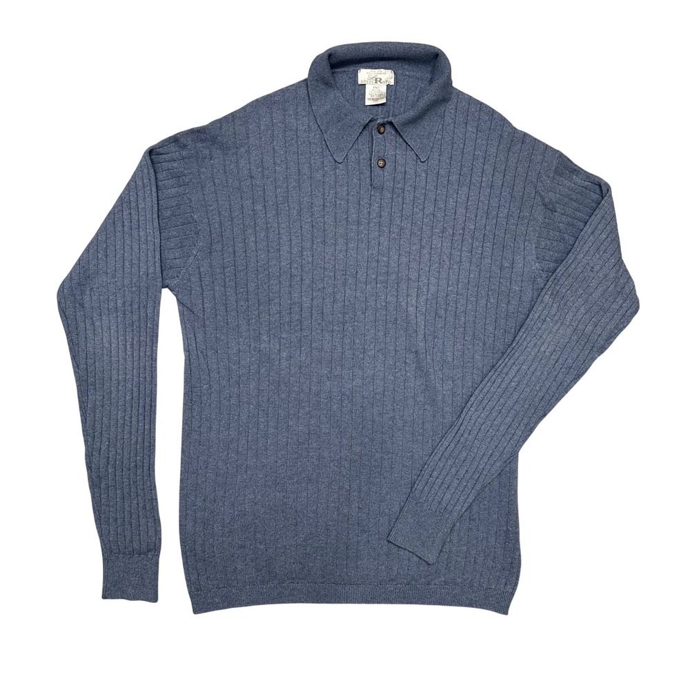 Louis Roth‎ Mens Blue Ribbed Silk Cashmere Blend Polo Sweater Sz XXL Tall Luxury